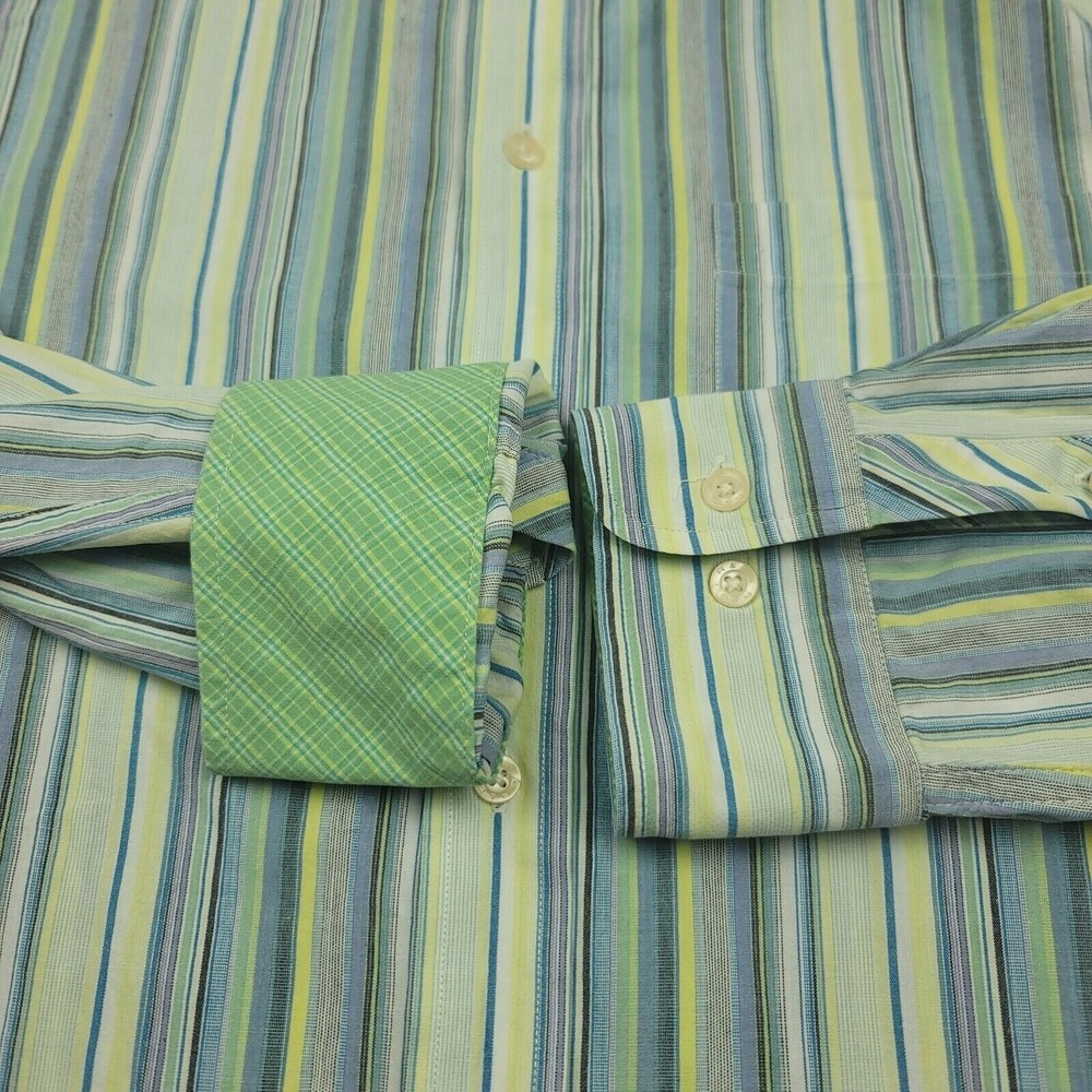 Robert Graham R&G Men L Shirt Long Sleeve Button Up Flip Cuff Cotton Mint Green‎